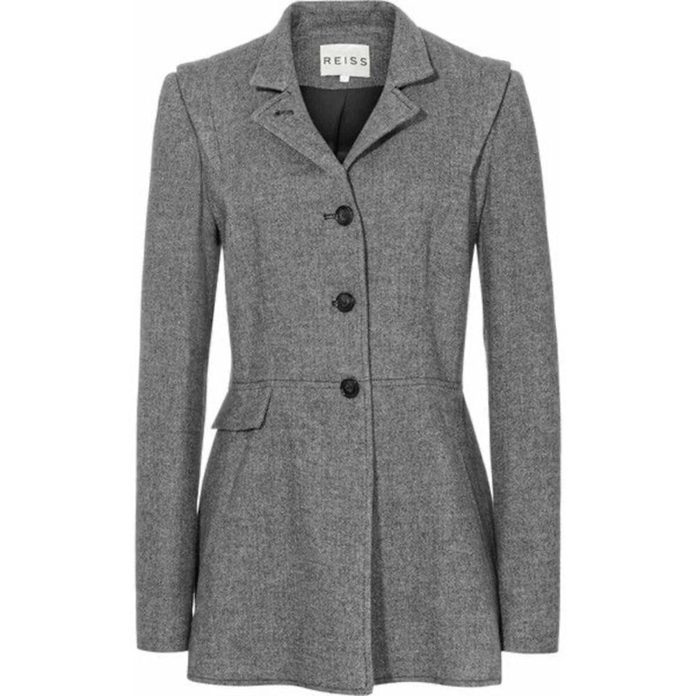 Reiss Gray Herringbone Tailored Coat Jacket Blazer Size XS Quiet Luxury Heritage